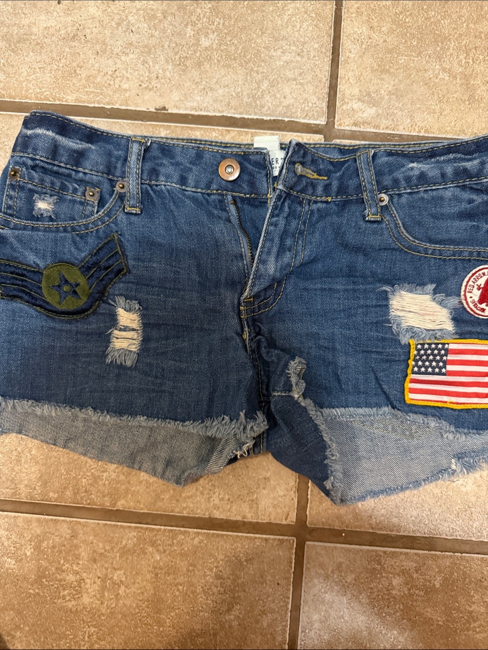 Forever 21 Distressed Patchwork Denim Shorts - Blue